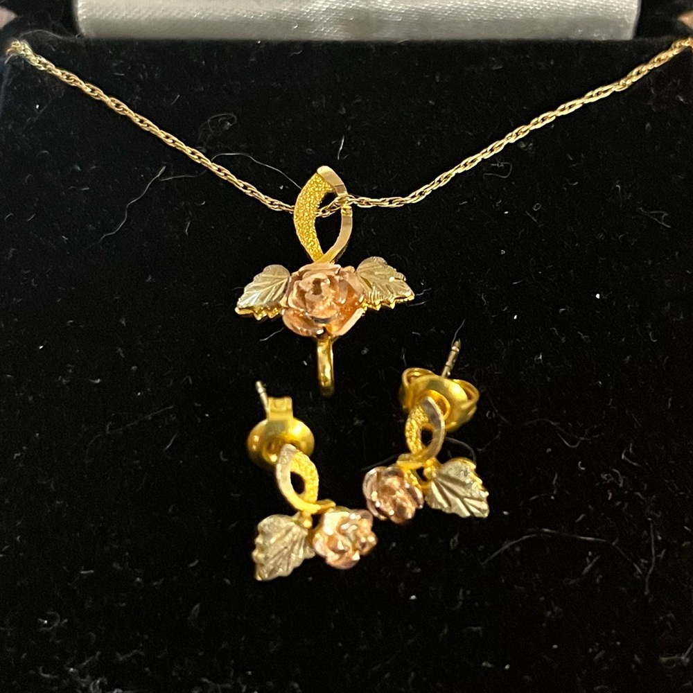 Black Hills Gold Earrings and Matching Necklace